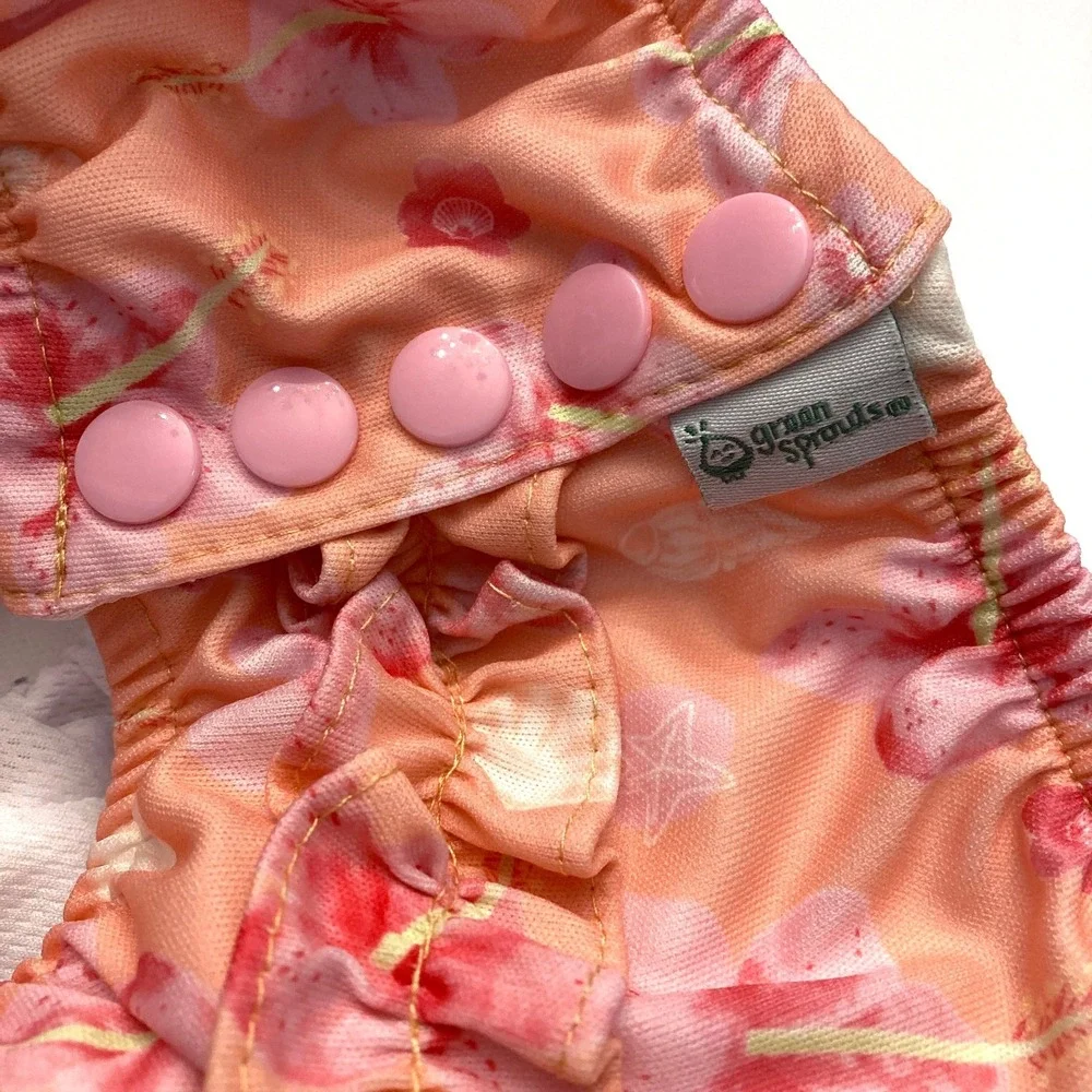 Green Sprouts Swim Diaper 18 Mo 22-25 lbs‎ Orange Pink Hibiscus Ruffle Back